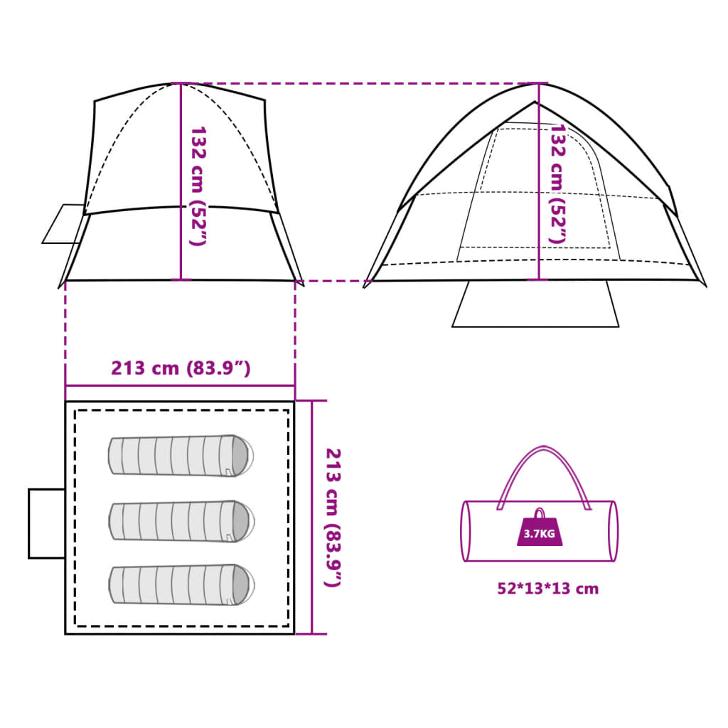 vidaXL Kuppel-Campingzelt 3 Personen Blau Wasserdicht