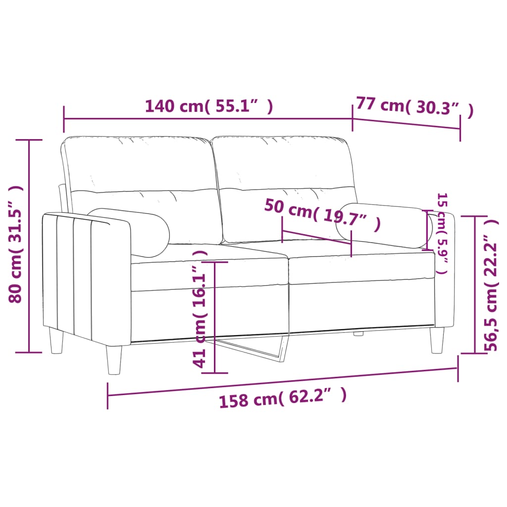 vidaXL 2-Sitzer-Sofa mit Zierkissen Creme 140 cm Stoff