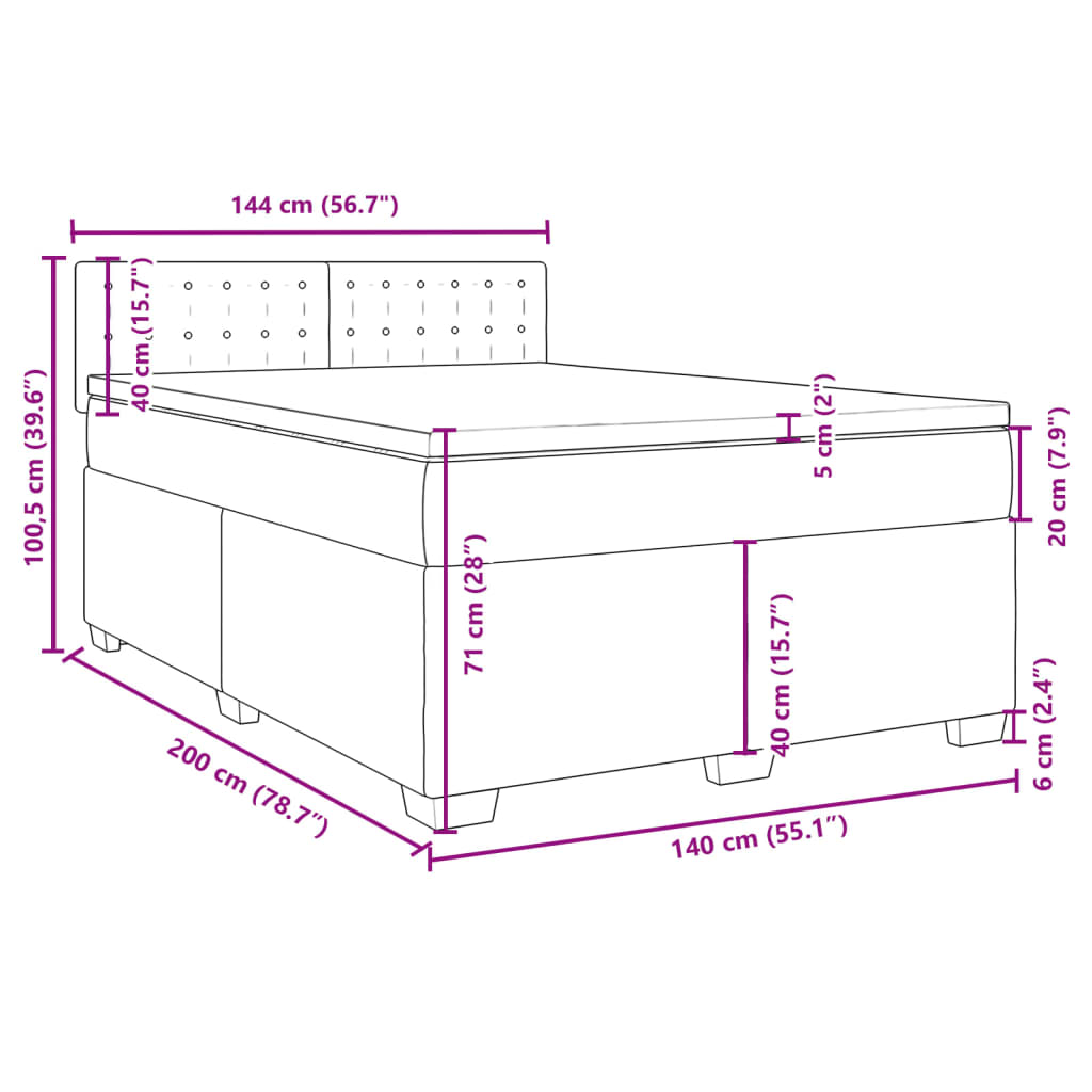 vidaXL Boxspringbett mit Matratze Weiß 140x200 cm Kunstleder