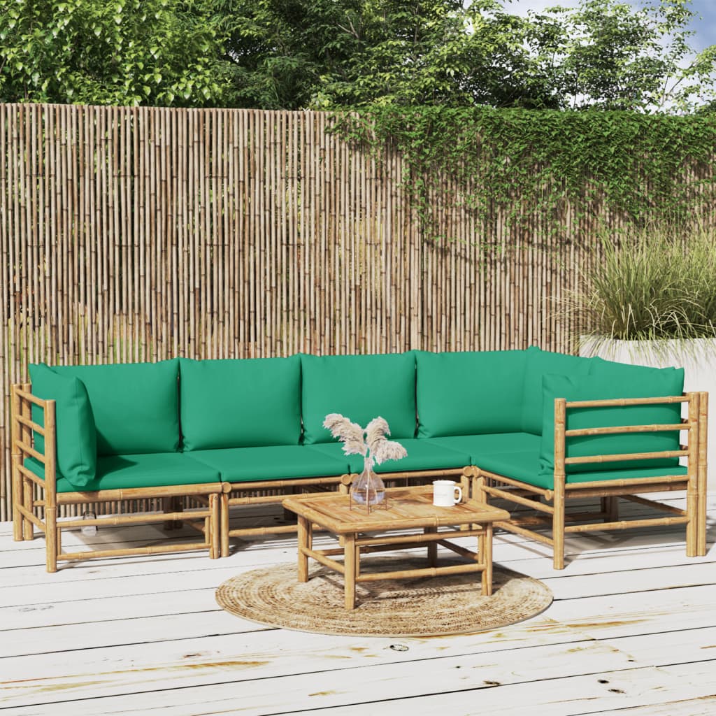 vidaXL 6-tlg. Garten-Lounge-Set mit Grünen Kissen Bambus