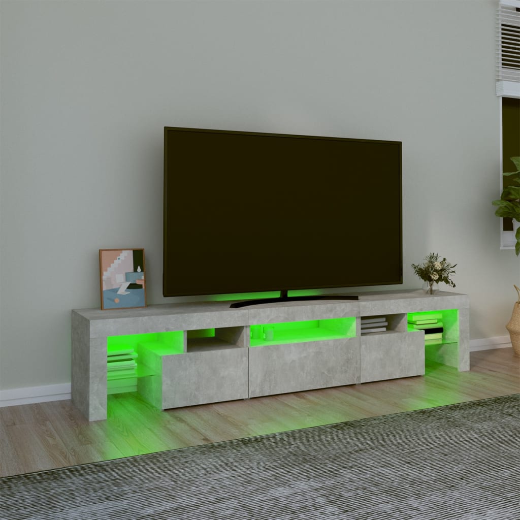 vidaXL TV-Schrank mit LED-Leuchten Betongrau 200x36,5x40 cm