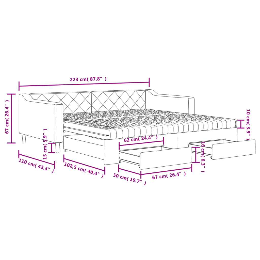 vidaXL Tagesbett Ausziehbar mit Schubladen Hellgrau 100x200 cm Stoff