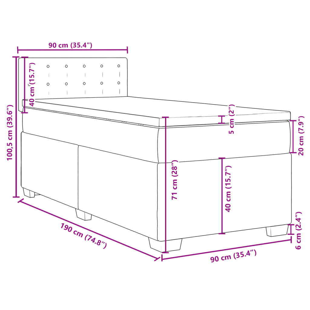 vidaXL Boxspringbett mit Matratze Grau 90x190 cm Kunstleder