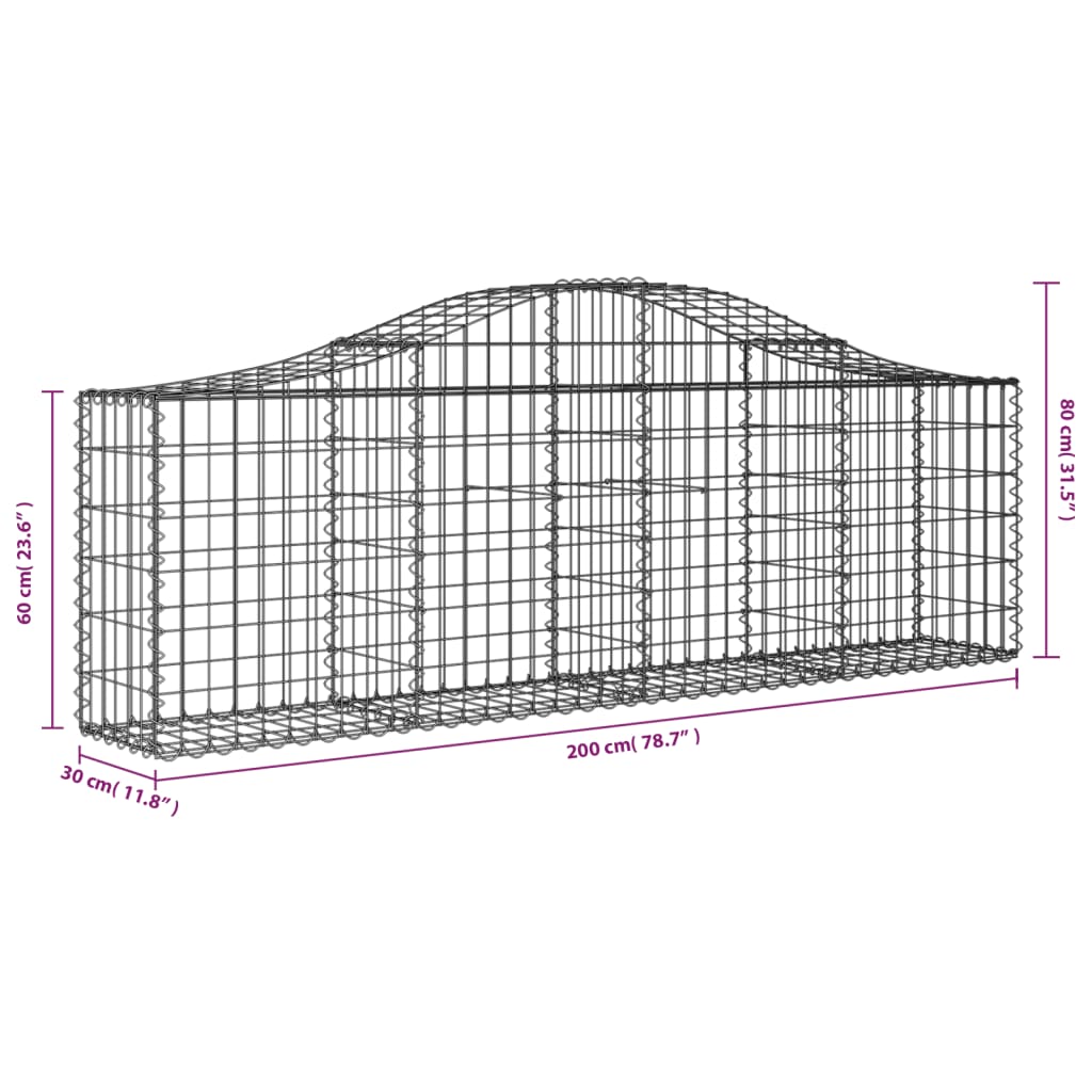 vidaXL Gabionen mit Hochbogen 4 Stk. 200x30x60/80 cm Verzinktes Eisen