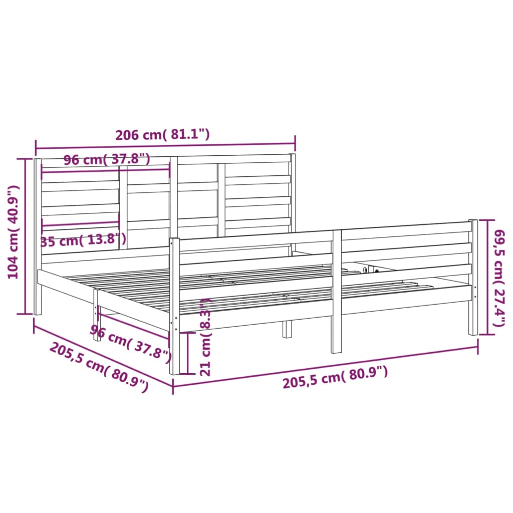 vidaXL Massivholzbett ohne Matratze 200x200 cm