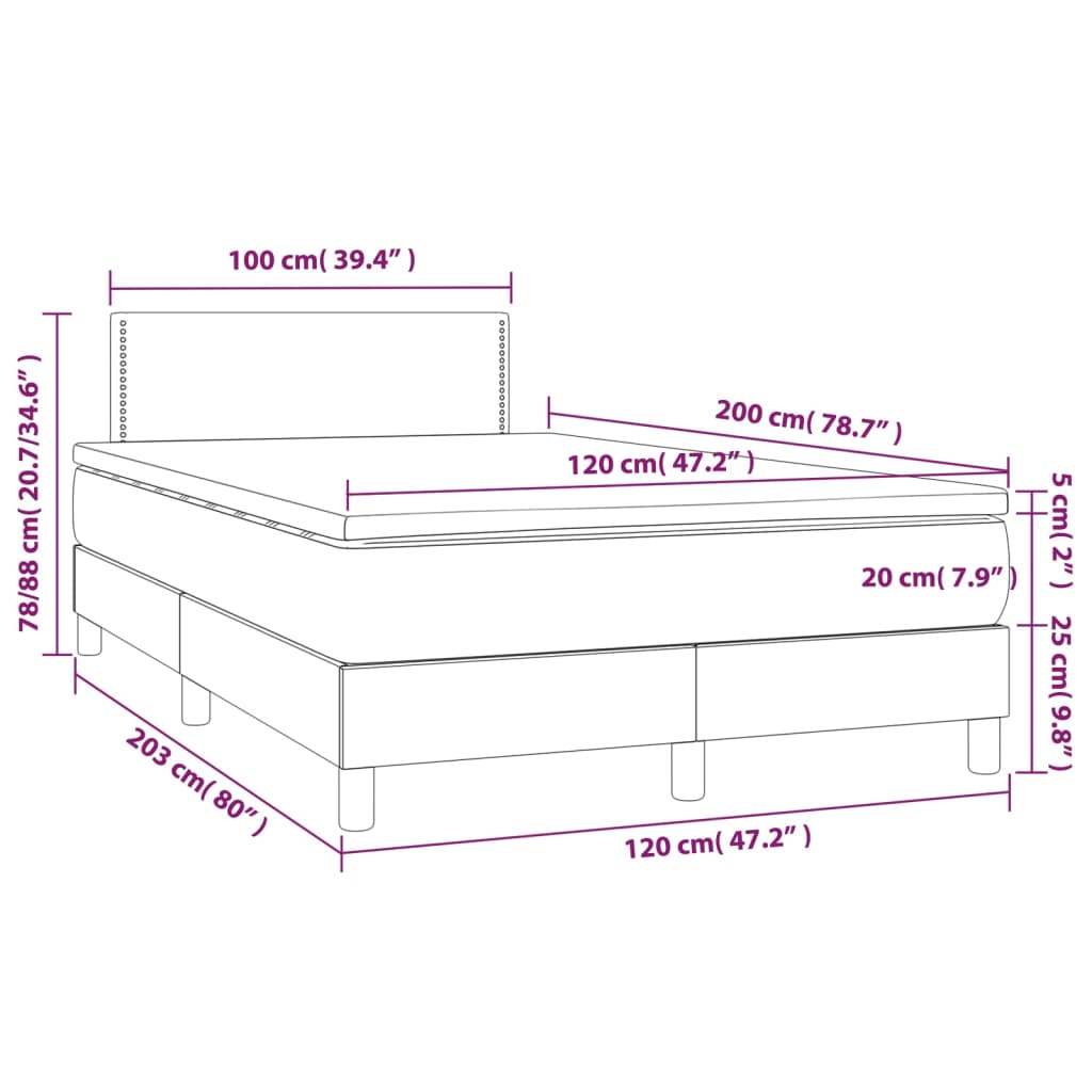 vidaXL Boxspringbett mit Matratze & LED Dunkelblau 120x200 cm Samt