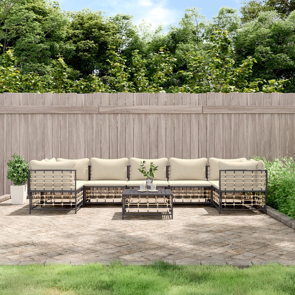 vidaXL 8-tlg. Garten-Lounge-Set mit Kissen Anthrazit Poly Rattan