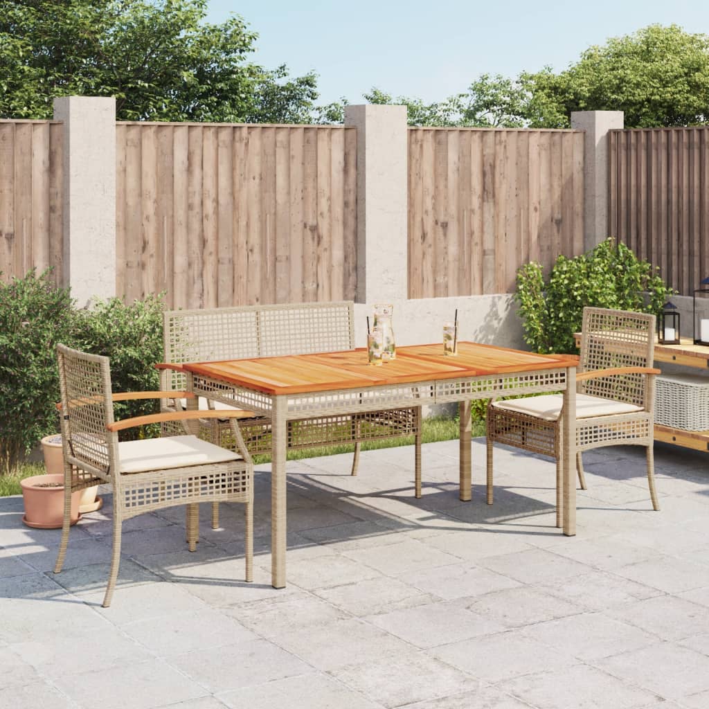 vidaXL 3-tlg. Garten-Essgruppe mit Kissen Beige Poly Rattan