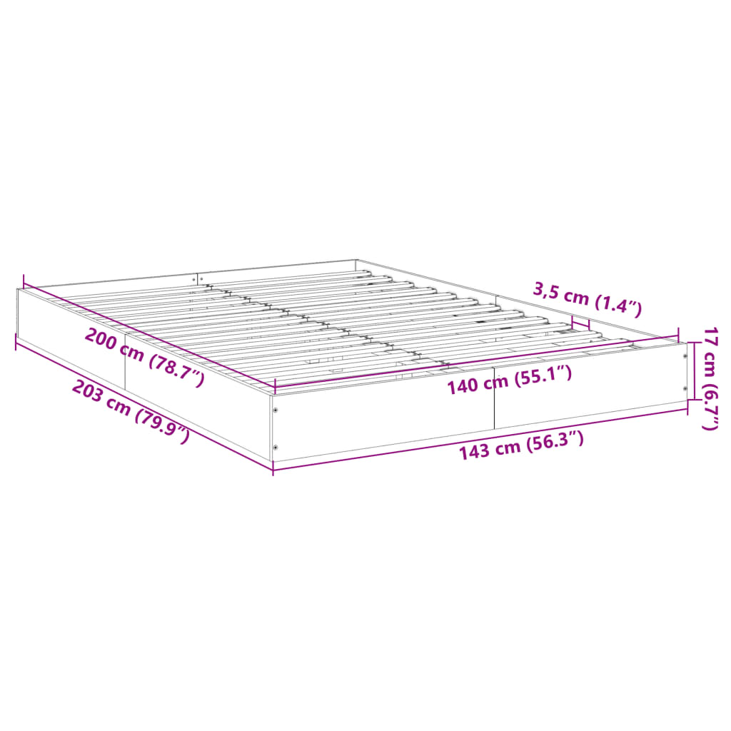 vidaXL Bettgestell ohne Matratze Räuchereiche 140x200 cm Holzwerkstoff