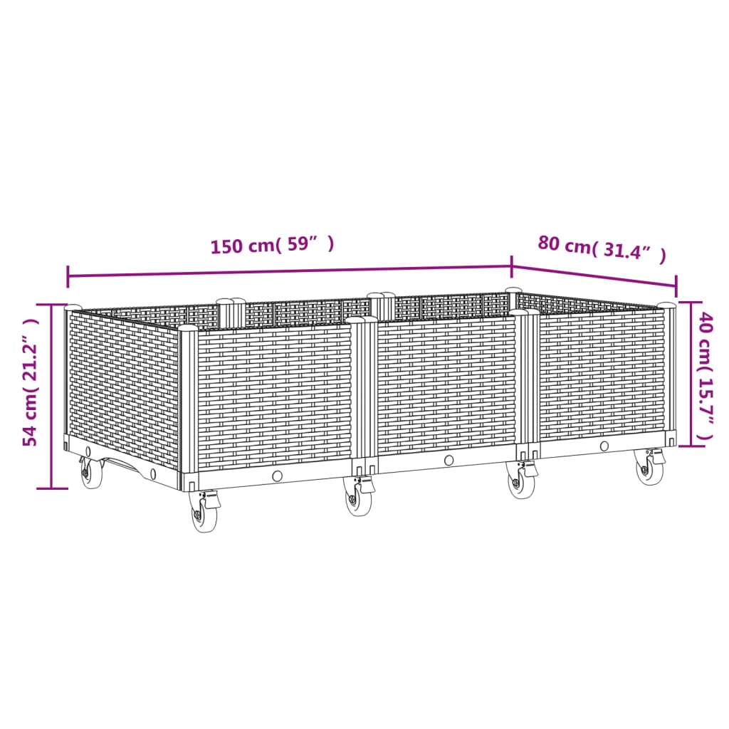 vidaXL Pflanzkasten mit Rollen Hellgrau 150x80x54 cm PP