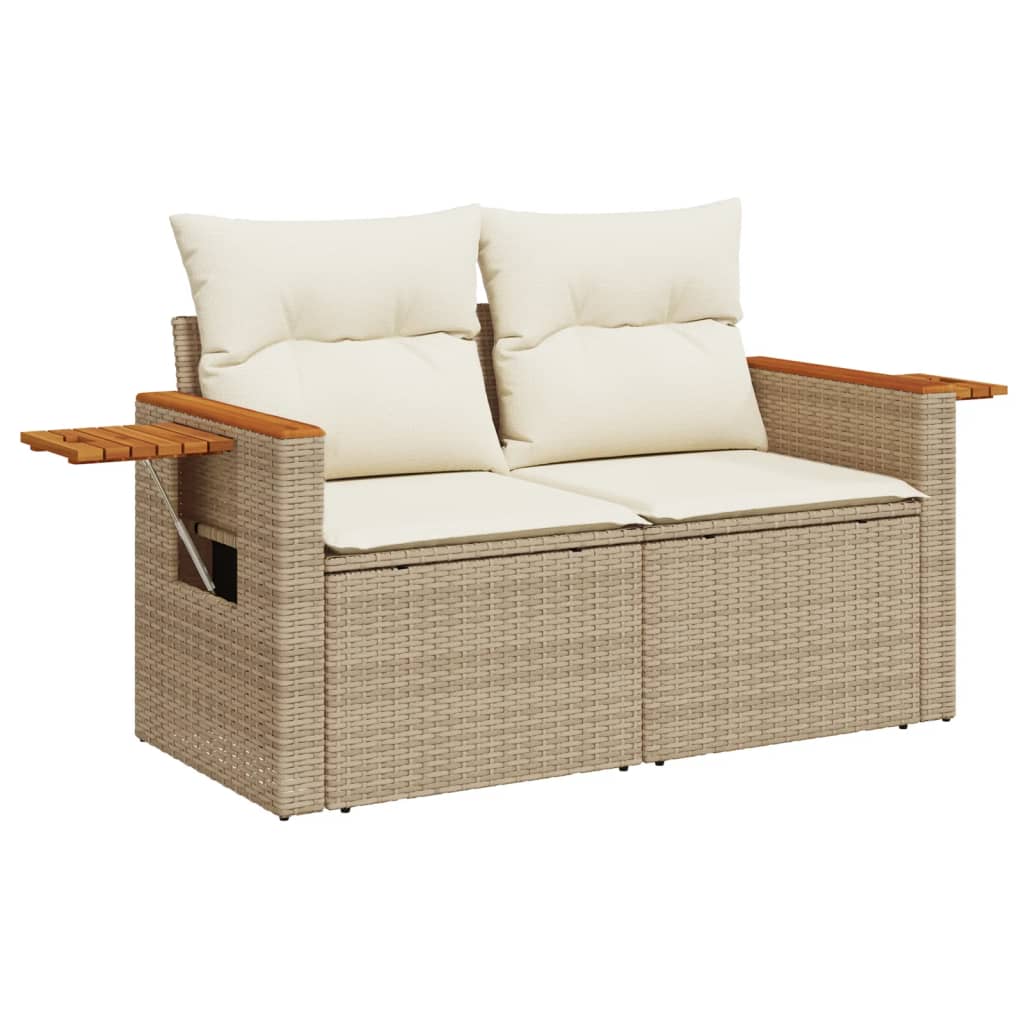 vidaXL 7-tlg. Garten-Sofagarnitur mit Kissen Beige Poly Rattan