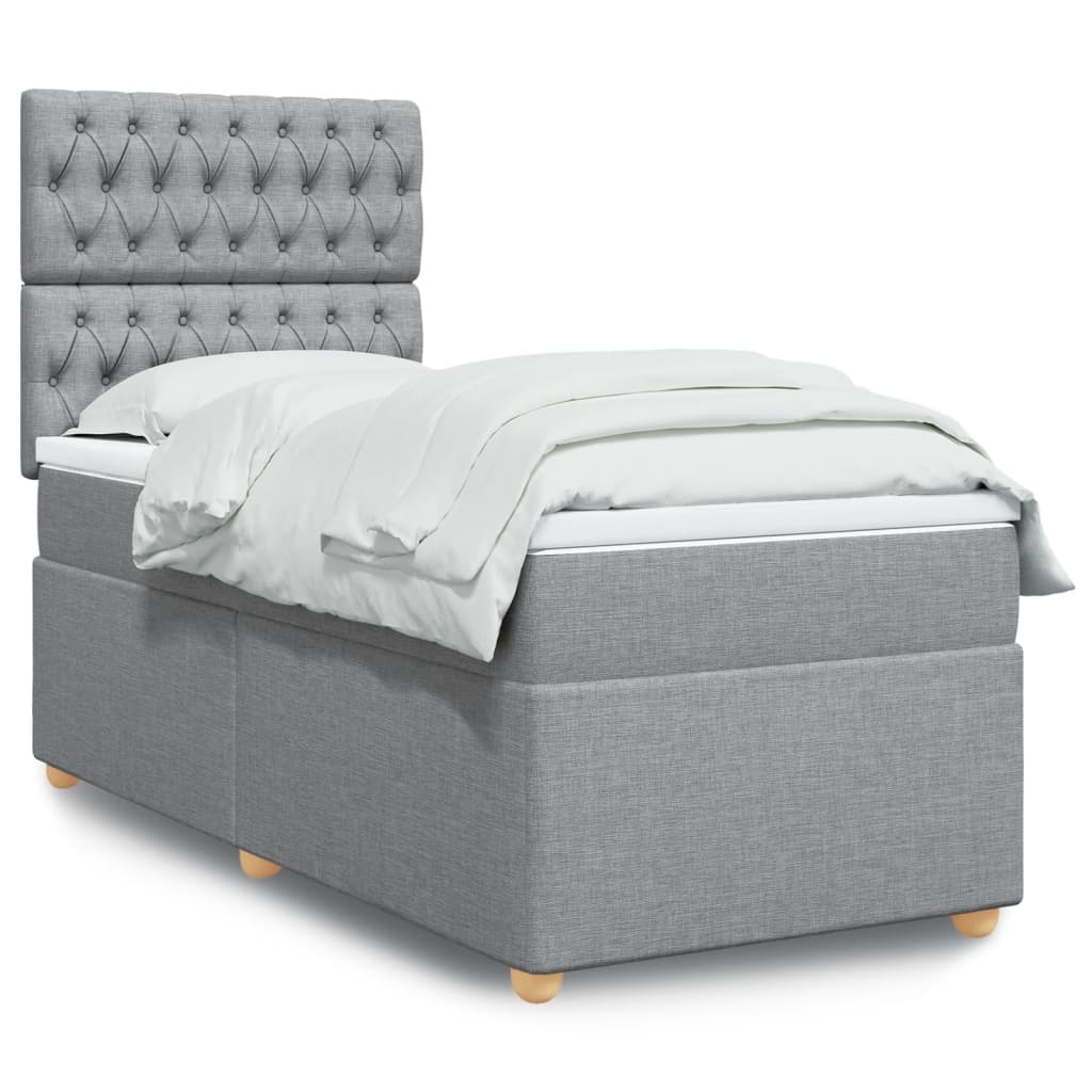 vidaXL Boxspringbett mit Matratze Hellgrau 90x200 cm Stoff