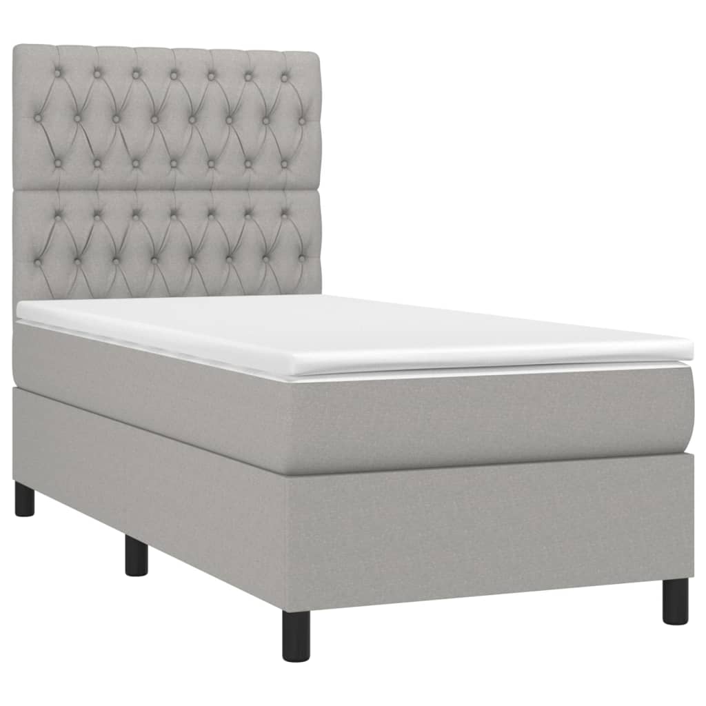 vidaXL Boxspringbett mit Matratze Hellgrau 90x200 cm Stoff