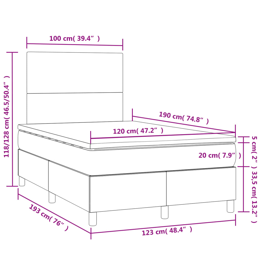 vidaXL Boxspringbett mit Matratze & LED Rosa 120x190 cm Samt