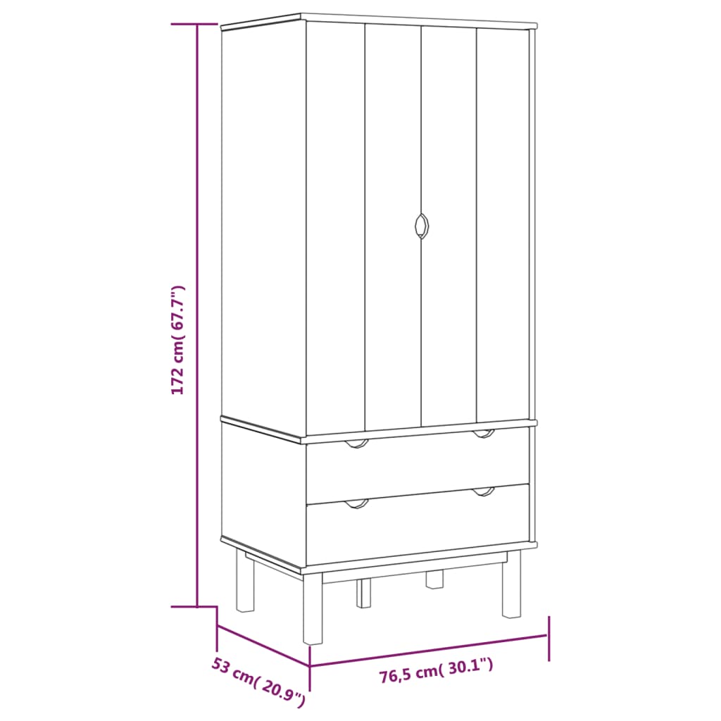 vidaXL Kleiderschrank OTTA Braun&Weiß 76,5x53x172 cm Massivholz Kiefer