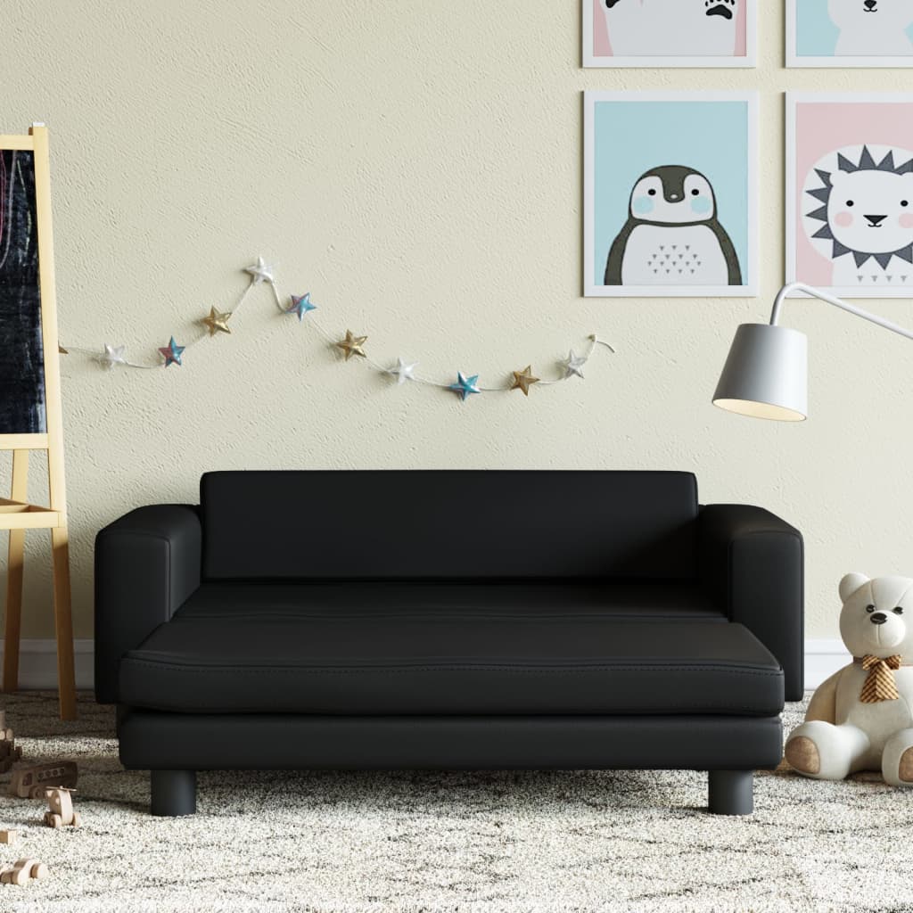 vidaXL Kindersofa mit Hocker Schwarz 100x50x30 cm Kunstleder