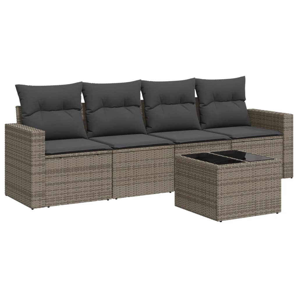 vidaXL 5-tlg. Garten-Sofagarnitur mit Kissen Grau Poly Rattan