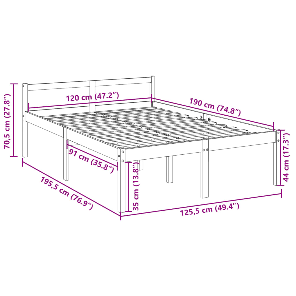 vidaXL Seniorenbett Weiß 120x190 cm Massivholz Kiefer