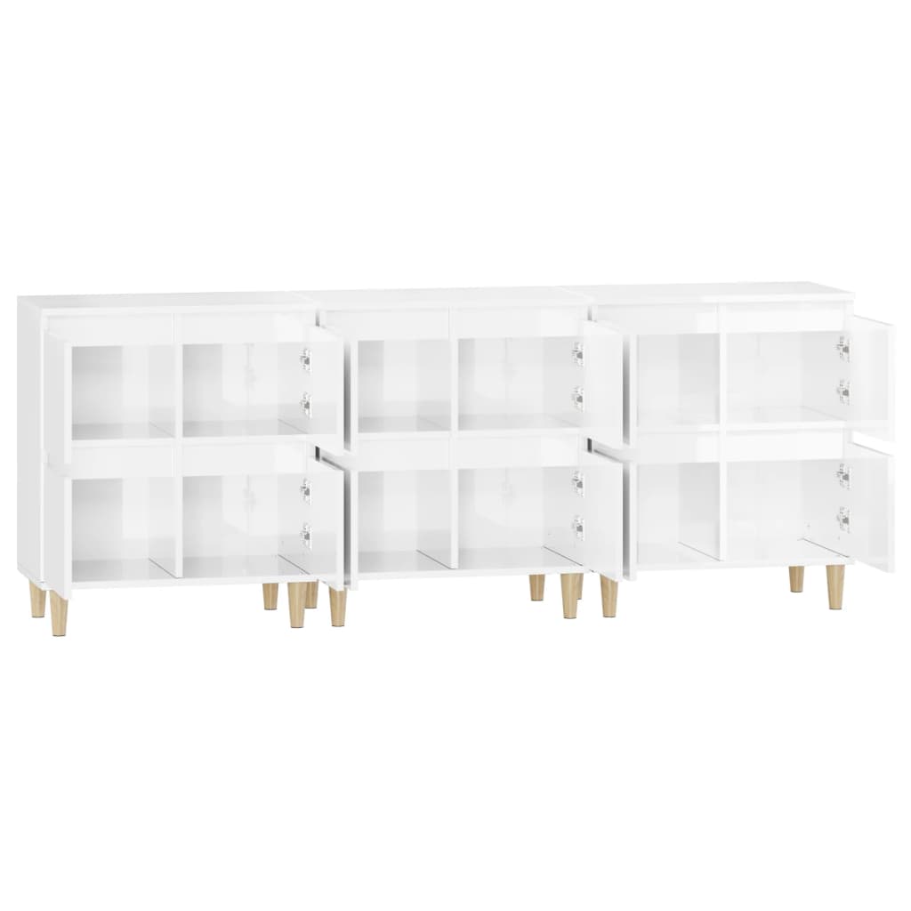 vidaXL Sideboards 3 Stk. Hochglanz-Weiß 60x35x70 cm Holzwerkstoff