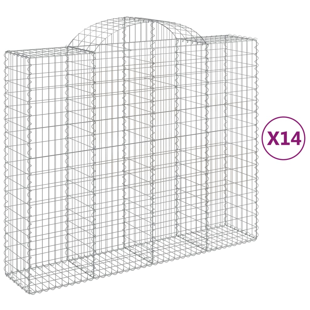 vidaXL Gabionen mit Hochbogen 14Stk. 200x50x160/180cm Verzinktes Eisen