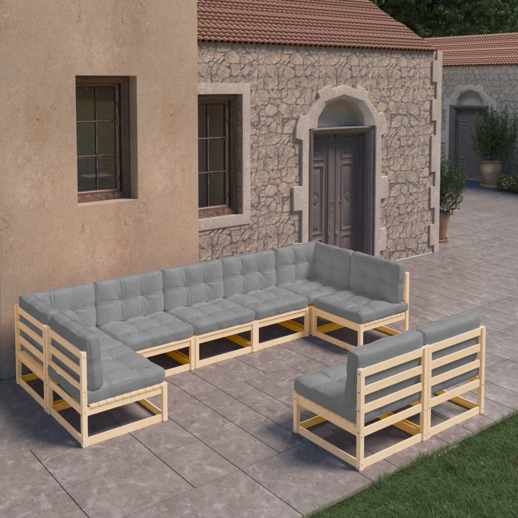 vidaXL 9-tlg. Garten-Lounge-Set mit Kissen Massivholz Kiefer