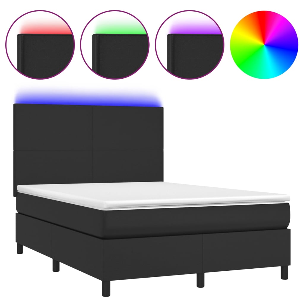 vidaXL Boxspringbett mit Matratze & LED Schwarz 140x200 cm Kunstleder