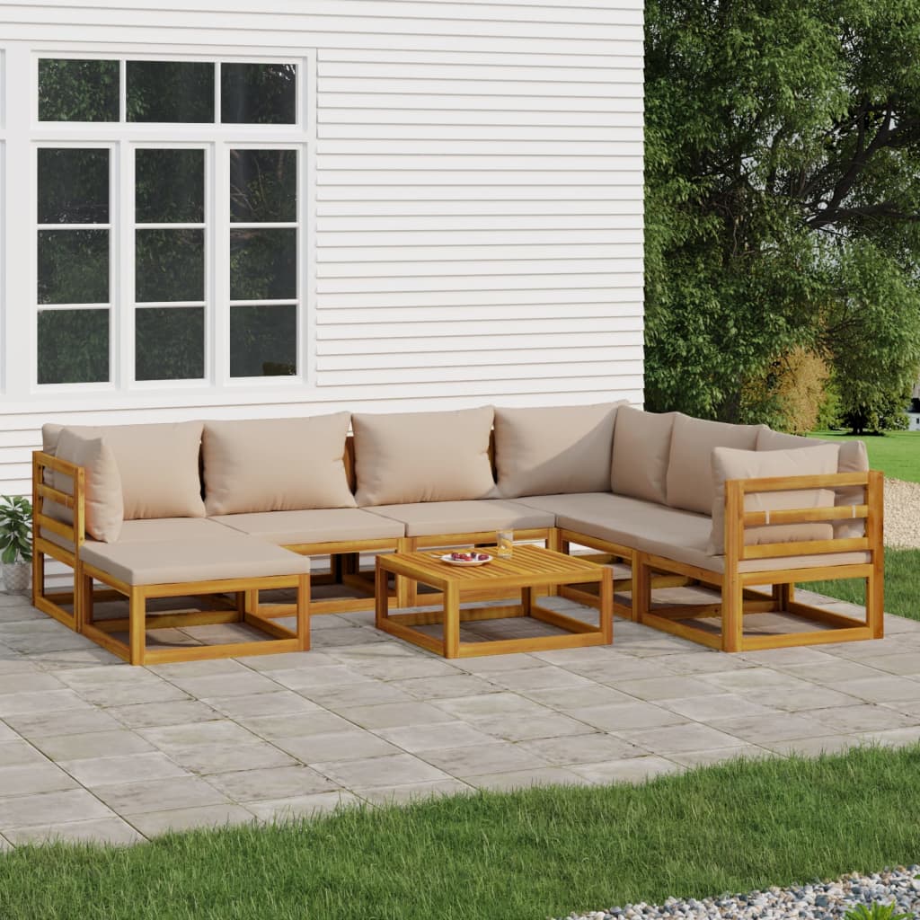 vidaXL 8-tlg. Garten-Lounge-Set mit Taupe Kissen Massivholz