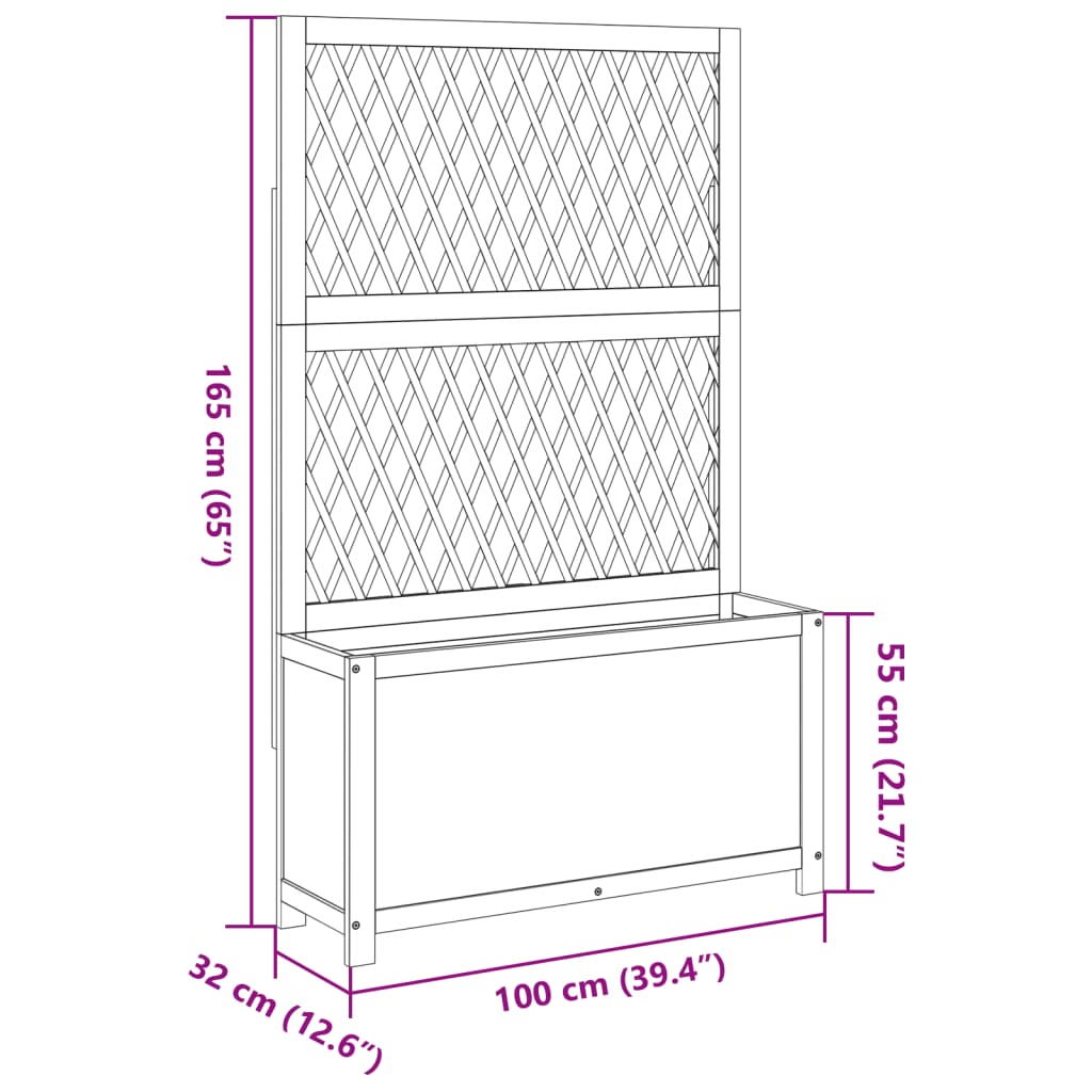 vidaXL Pflanzkübel mit Rankgitter 100x32x165 cm Massivholz Akazie