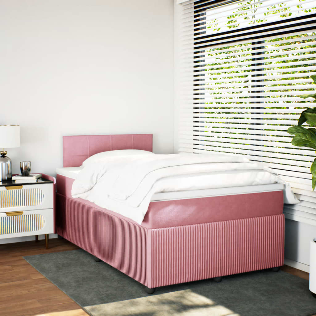 vidaXL Boxspringbett mit Matratze Rosa 120x190 cm Samt