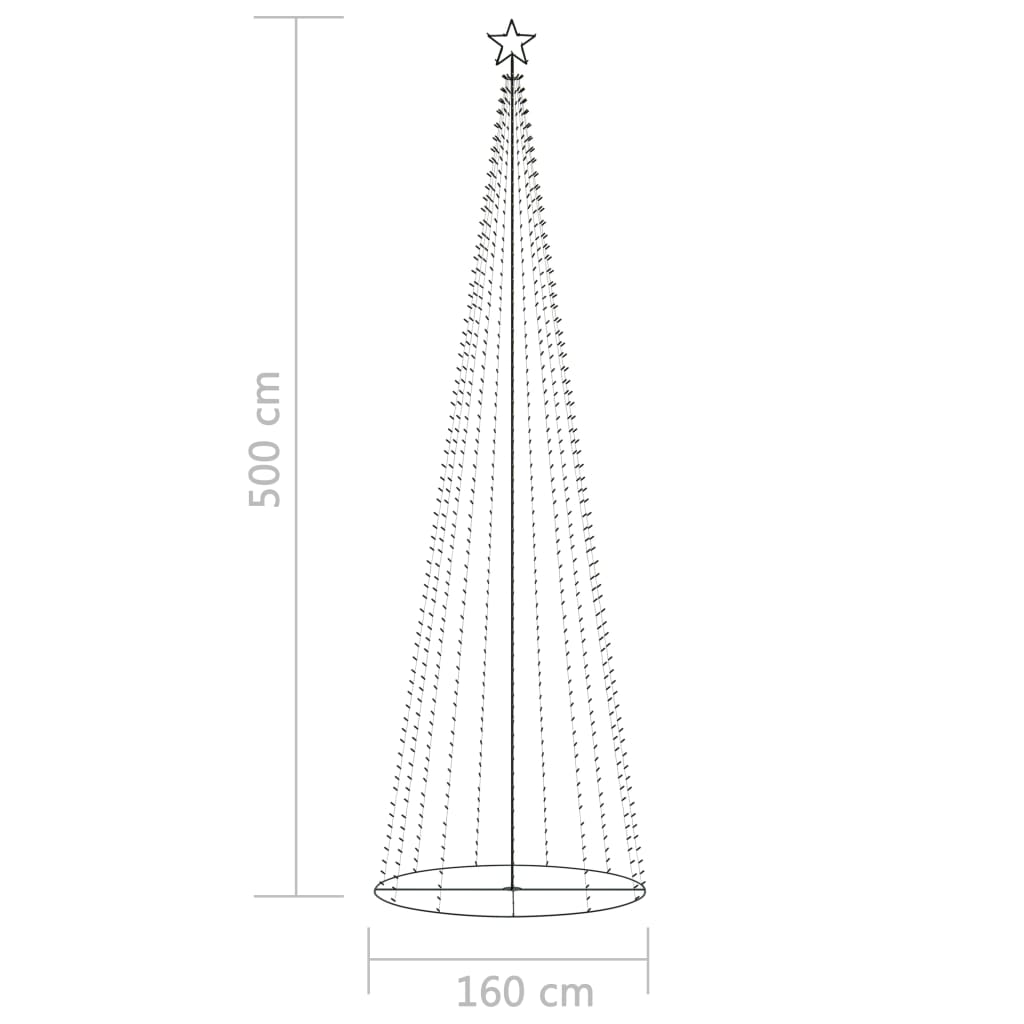 vidaXL Weihnachtsbaum in Kegelform 752 LEDs Bunt 160x500 cm