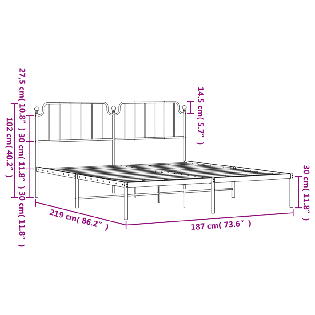 vidaXL Bettgestell mit Kopfteil Metall Weiß 183x213 cm