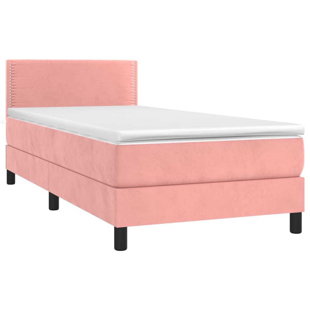 vidaXL Boxspringbett mit Matratze & LED Rosa 100x200 cm Samt