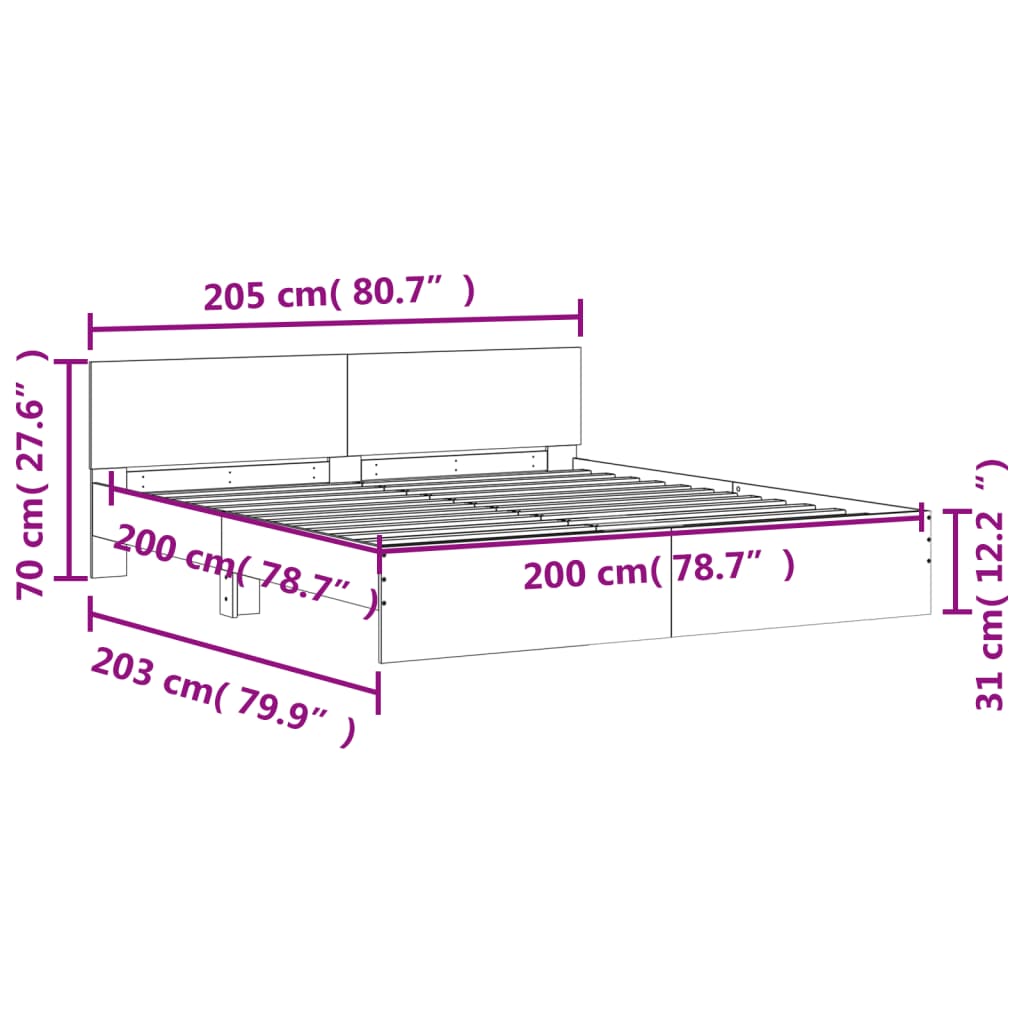 vidaXL Bettgestell mit Kopfteil Grau Sonoma 200x200 cm