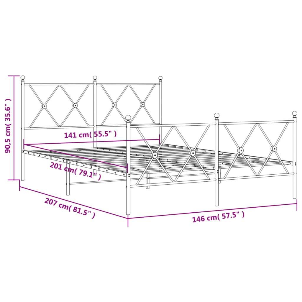 vidaXL Bettgestell mit Kopf- und Fußteil Metall Weiß 140x200 cm