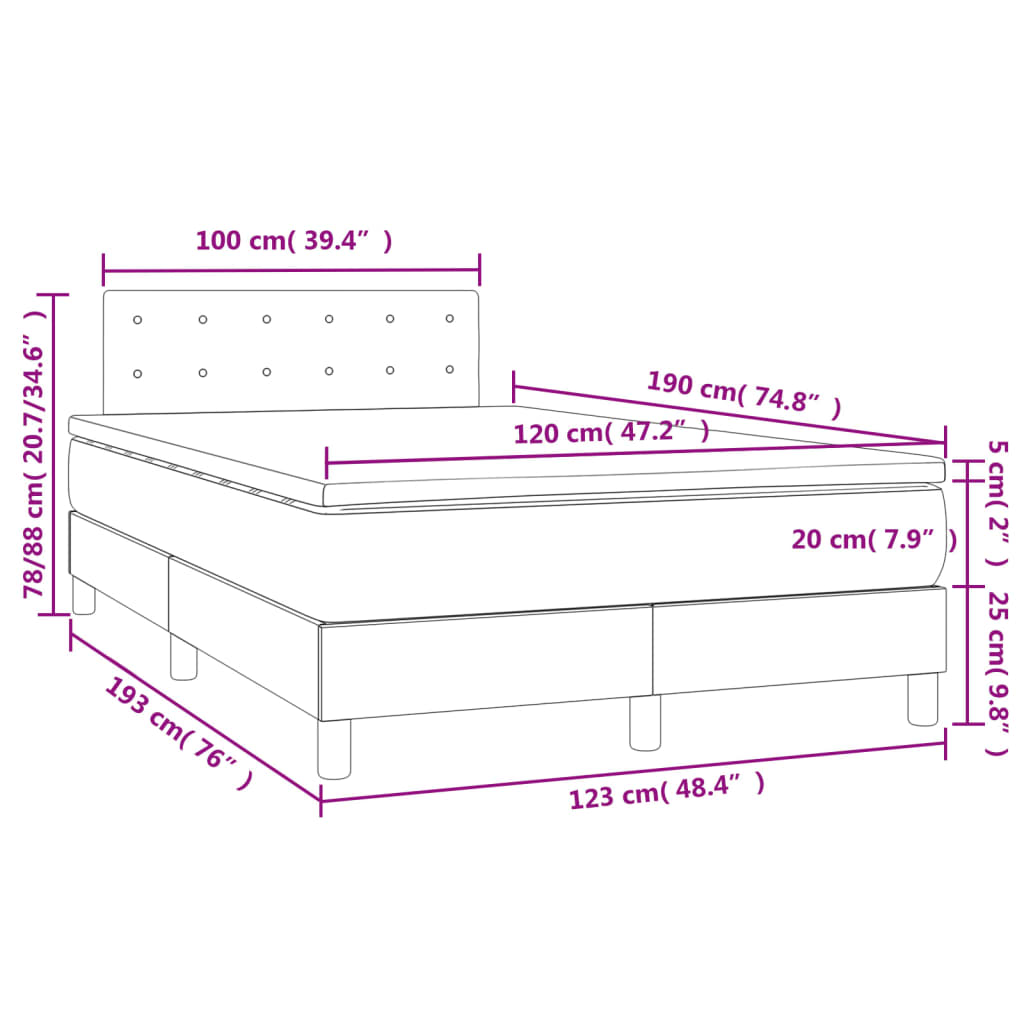 vidaXL Boxspringbett mit Matratze & LED Blau 120x190 cm Stoff