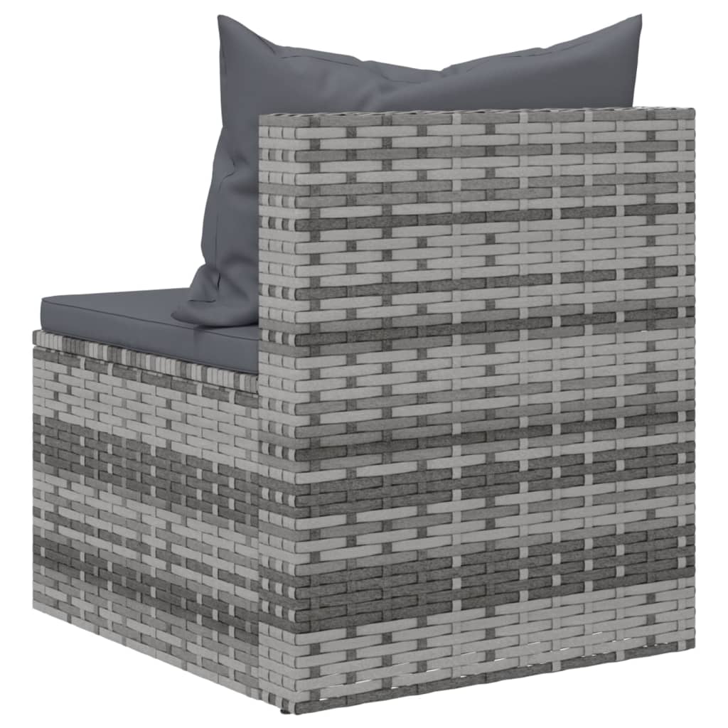 vidaXL Garten-Mittelsofas mit Kissen 2 Stk. Grau Poly Rattan