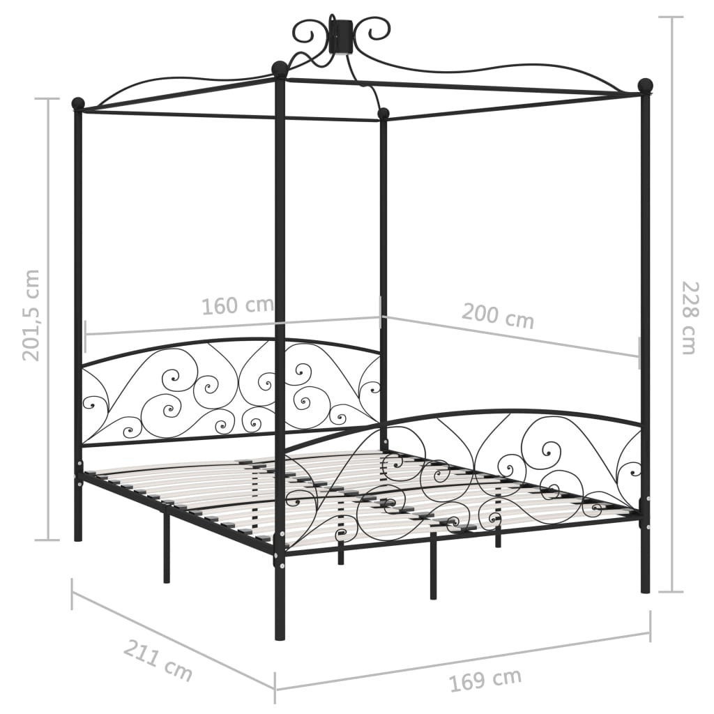 vidaXL Himmelbett-Gestell Schwarz Metall 160 x 200 cm