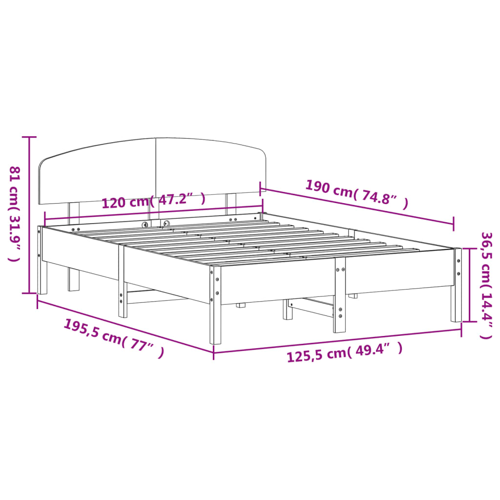 vidaXL Massivholzbett ohne Matratze Weiß 120x190 cm Kiefernholz