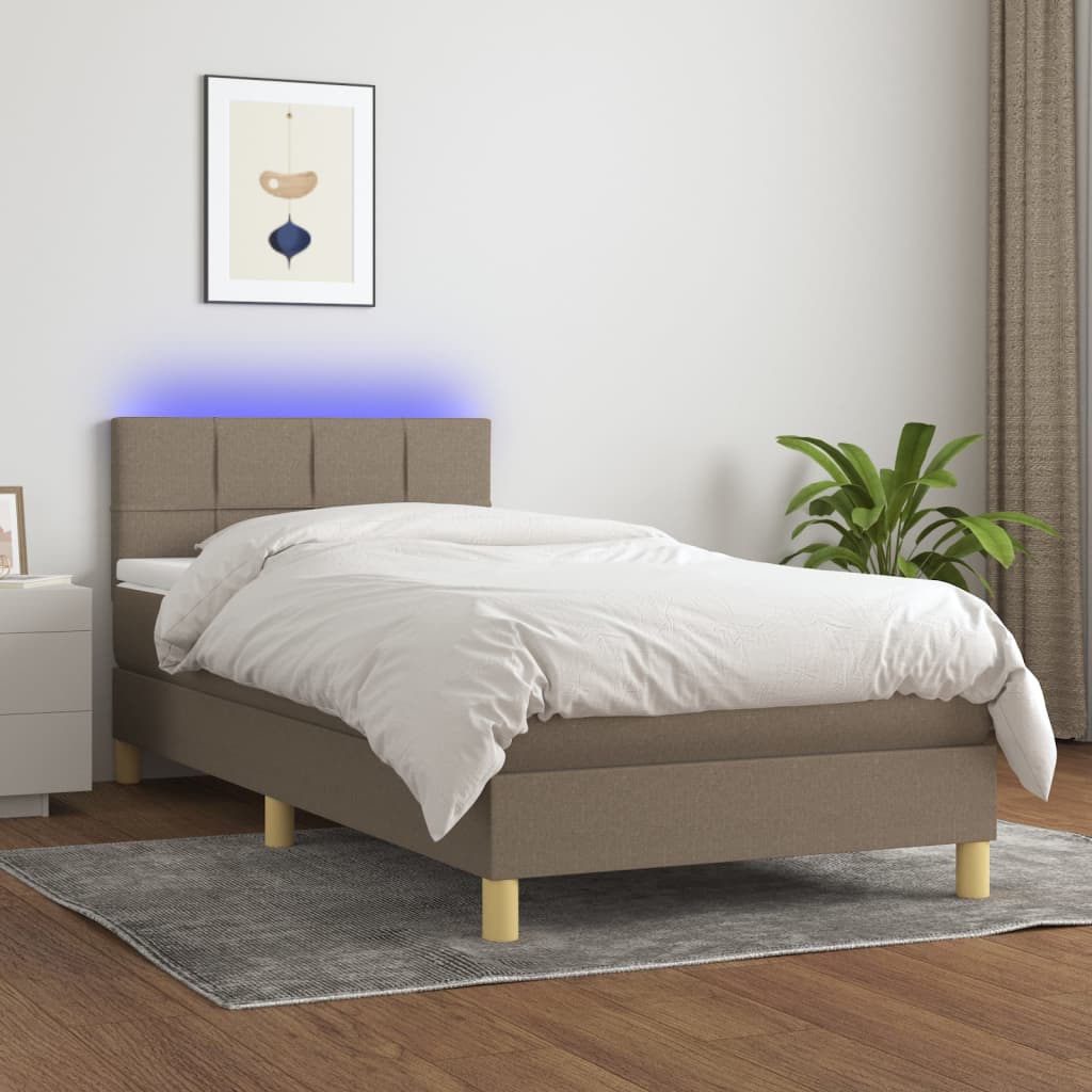 vidaXL Boxspringbett mit Matratze & LED Taupe 90x200 cm Stoff