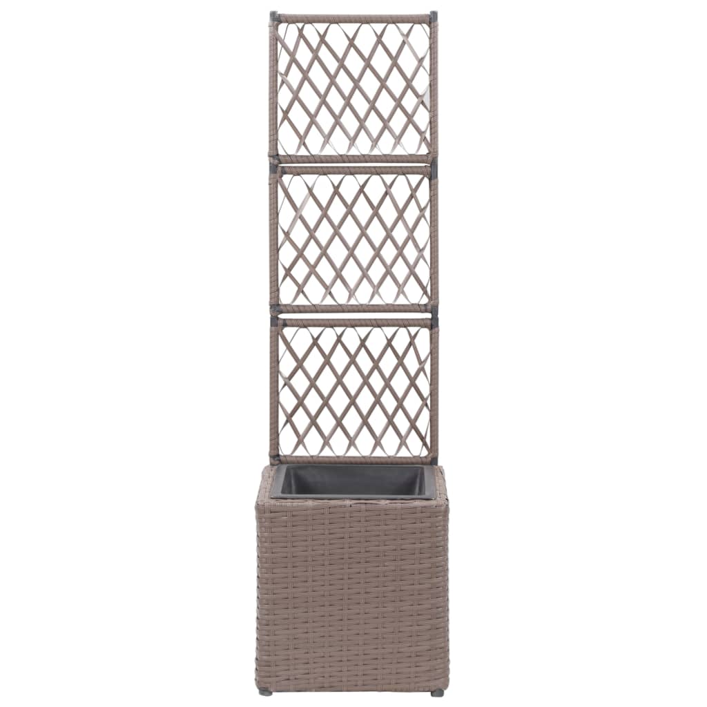 vidaXL Hochbeet mit Rankgitter 1 Topf 30x30x107 cm Poly Rattan Braun