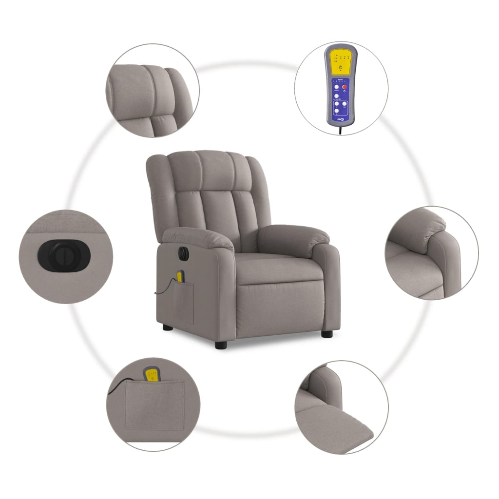 vidaXL Massagesessel Elektrisch Taupe Stoff