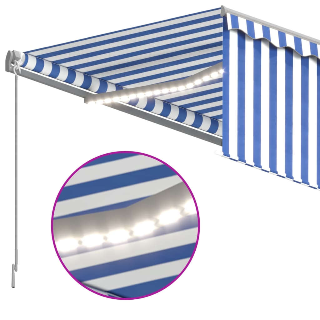 vidaXL Markise Manuell Einziehbar mit Rollo LED 4x3m Blau und Weiß