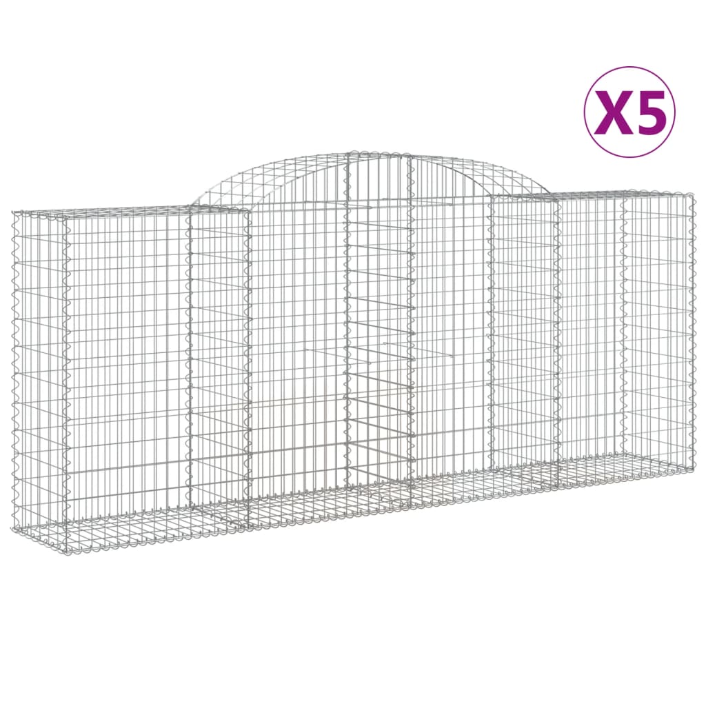 vidaXL Gabionen mit Hochbogen 5 Stk. 300x50x120/140cm Verzinktes Eisen