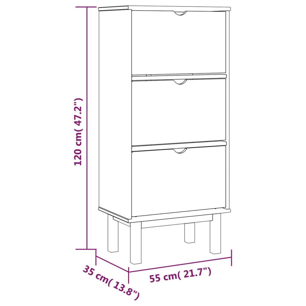 vidaXL Schuhschrank OTTA mit 3 Schubladen Braun&Weiß Massivholz Kiefer