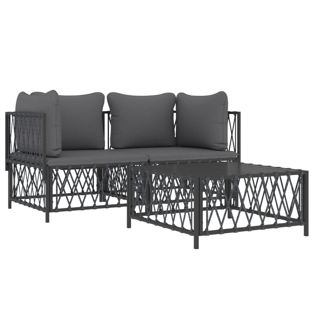 vidaXL 3-tlg. Garten-Lounge-Set mit Kissen Anthrazit Stahl