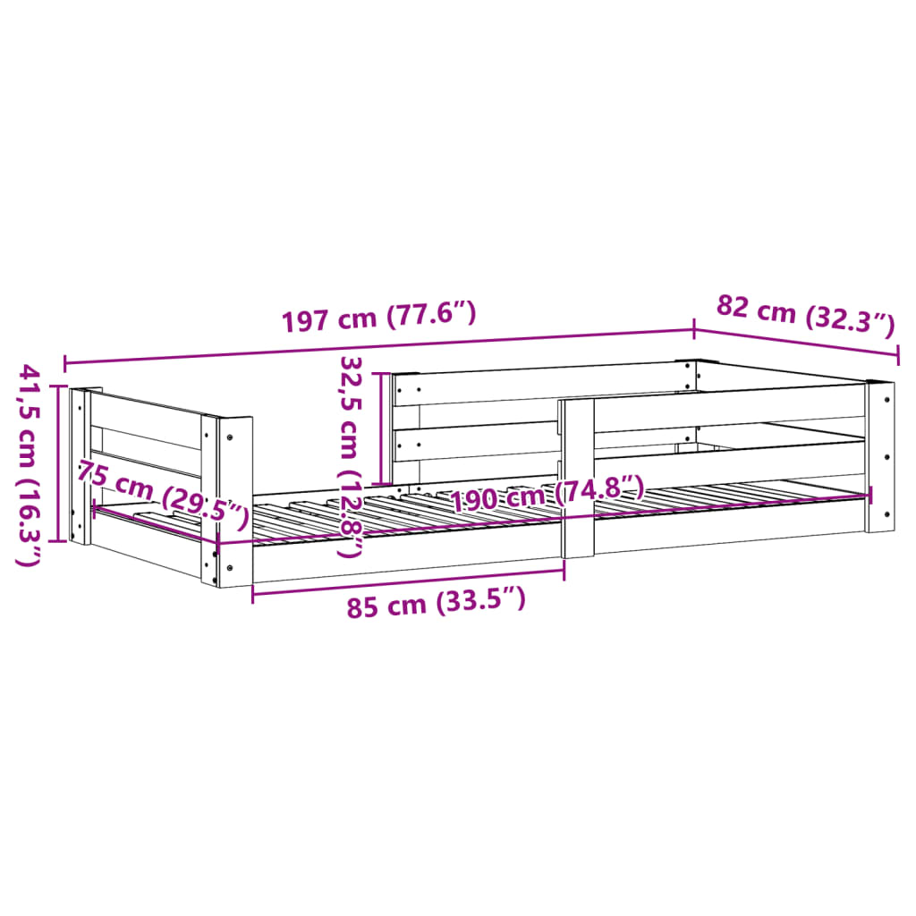 vidaXL Massivholzbett ohne Matratze Weiß 75x190 cm Kiefernholz