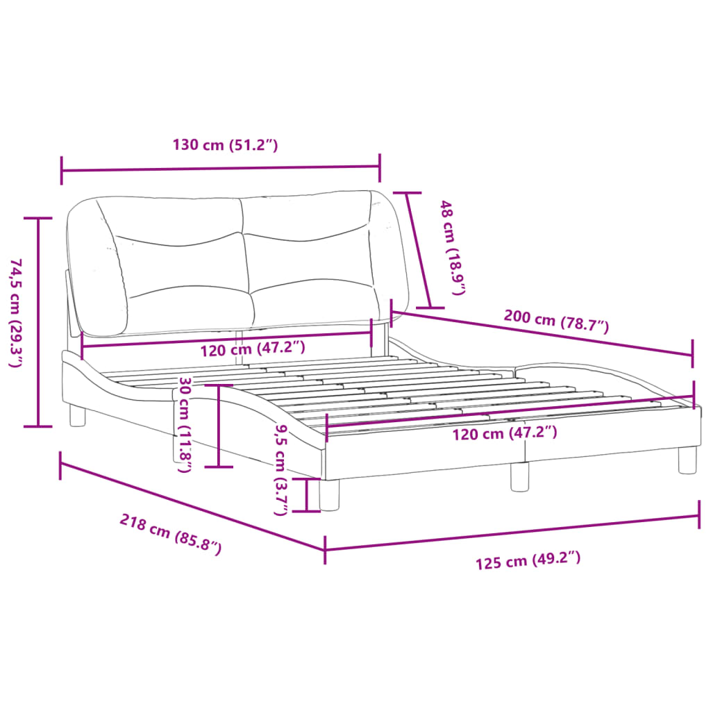 vidaXL Bettgestell mit Kopfteil Weiß 120x200 cm Kunstleder