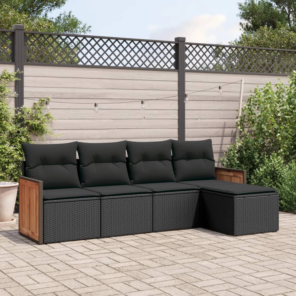 vidaXL 5-tlg. Garten-Sofagarnitur mit Kissen Schwarz Poly Rattan