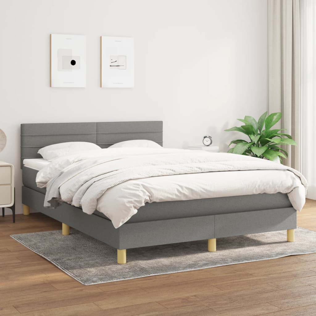 vidaXL Boxspringbett mit Matratze Dunkelgrau 140x200 cm Stoff