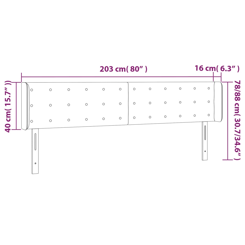 vidaXL LED Kopfteil Dunkelgrau 203x16x78/88 cm Samt